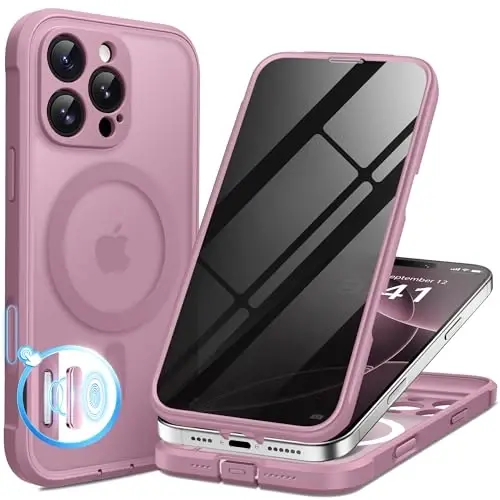 BERFY iPhone 16 Pro Max G‘ilofi, MagSafe bilan mos keladi, o‘rnatilgan maxfiylik ekran himoyachisi, kamera himoyasi, zarbaga chidamli to‘liq tana telefon g‘ilofi 6.9