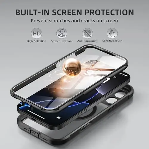 BERFY iPhone 16 Pro Max G‘ilofi, MagSafe bilan mos, o‘rnatilgan oyna ekran muhofazasi, kamera muhofazasi, zarbaga chidamli to‘liq tana telefon g‘ilofi 6.9