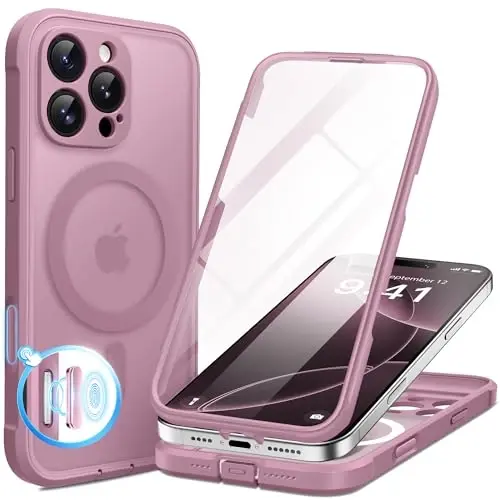 BERFY for iPhone 16 Pro Max Case, Compatible with MagSafe, Built-in Glass Screen Protector, Camera Protection, Shockproof Full Body Phone Case 6.9