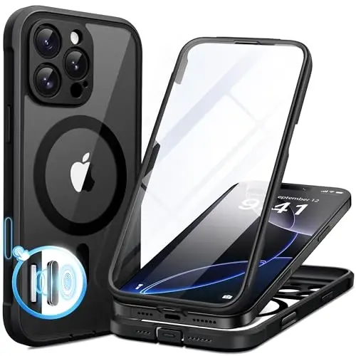 BERFY for iPhone 16 Pro Max Case, Compatible with MagSafe, Built-in Glass Screen Protector, Camera Protection, Shockproof Full Body Phone Case 6.9