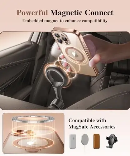 BERFY for iPhone 16 Pro Max Case, Compatible with MagSafe, Rose Gold | Built in Screen Protector, Full Camera Protection, Shockproof Full Body Clear Phone Case with Magnetic Stand 6.9