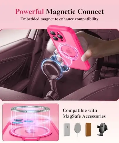 BERFY iPhone 16 Pro uchun g‘ilof, MagSafe bilan mos keladi, o‘rnatilgan maxfiylik ekran himoyasi, magnit stendli 16 Pro uchun zarbaga chidamli to‘liq korpusli telefon g‘ilofi, yarim shaffof to‘q pushti - 4