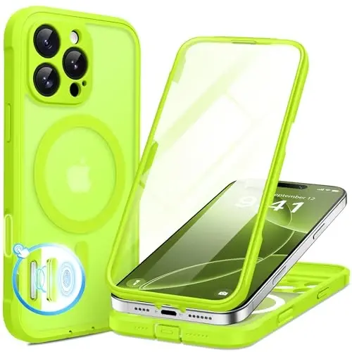 BERFY iPhone 16 Pro uchun g'ilof, MagSafe bilan mos, o'rnatilgan 9H temperlangan shisha ekran himoyachisi va kamera himoyasi, 16 Pro 6.3