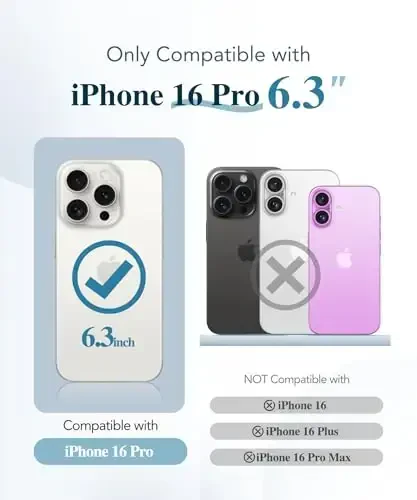 BERFY iPhone 16 Pro uchun gʻilof, MagSafe bilan mos, oʻrnatilgan 9H temperli ekran himoyachisi va kamera himoyasi, 16 Pro 6.3