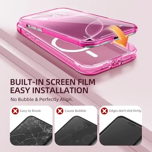 BERFY iPhone 16 Pro uchun gʻilof, MagSafe bilan mos, oʻrnatilgan 9H закалённое stakan ekran himoyachisi va kamera himoyasi, toʻliq korpusli zarbaga chidamli tiniq telefon gʻilofi 16 Pro 6.3