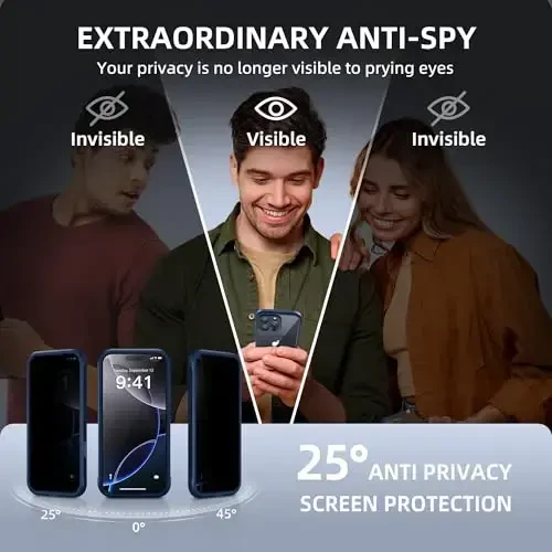 BERFY iPhone 16 Pro uchun g'ilof, MagSafe bilan mos, o'rnatilgan Maxfiylik Ekran Himoyachisi va Kamera Himoyasi, Anti-Spy to'liq tanani qoplaydigan zarbga chidamli shaffof telefon g'ilofi 16 Pro 6.3