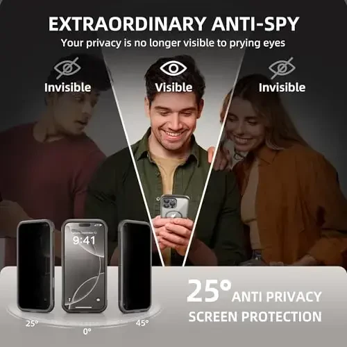 BERFY iPhone 16 Pro uchun g'ilof, MagSafe bilan mos, o'rnatilgan maxfiylik ekran himoyachisi va kamera himoyasi, casuslikka qarshi zarbga chidamli shaffof telefon g'ilofi 16 Pro 6.3