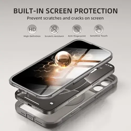 BERFY iPhone 16 Pro uchun g'ilof, MagSafe bilan mos, o'rnatilgan maxfiylik ekran himoyachisi va kamera himoyasi, casuslikka qarshi zarbga chidamli shaffof telefon g'ilofi 16 Pro 6.3