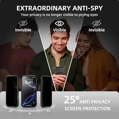 BERFY iPhone 16 Pro uchun g'ilof, MagSafe bilan mos, o'rnatilgan maxfiylik ekrani himoyachisi va kamera himoyasi, Anti-Spy zarbga chidamli mat telefon g'ilofi 16 Pro 6.3