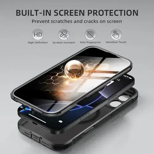 BERFY iPhone 16 Pro uchun g'ilof, MagSafe bilan mos, o'rnatilgan maxfiylik ekrani himoyachisi va kamera himoyasi, Anti-Spy zarbga chidamli mat telefon g'ilofi 16 Pro 6.3