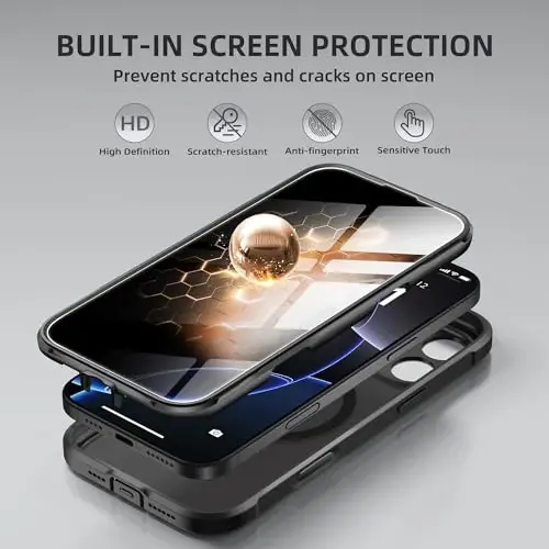 BERFY iPhone 16 Pro uchun g'ilof, MagSafe bilan mos, o'rnatilgan maxfiylik ekrani himoyachisi va kamera himoyasi, Anti-Spy zarbga chidamli mat telefon g'ilofi 16 Pro 6.3