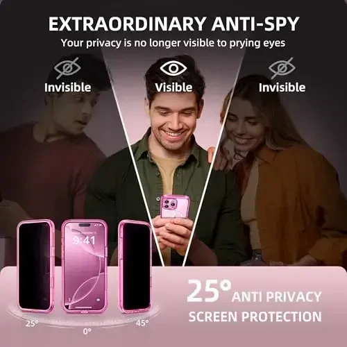 BERFY iPhone 16 Pro uchun g‘ilof, MagSafe bilan mos, o‘rnatilgan maxfiylik ekrani himoyachisi va kamera himoyasi, casuslikka qarshi to‘liq korpusli zarbga chidamli shaffof telefon g‘ilofi 16 Pro 6.3