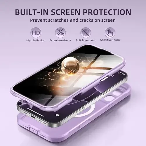 BERFY iPhone 16 Pro uchun g'ilof, MagSafe bilan mos, o'rnatilgan maxfiylik ekrani himoyachisi va kamera himoyasi, josuslikka qarshi zarbga chidamli mat g'ilof 16 Pro 6.3