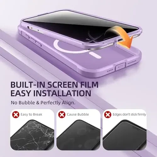 BERFY iPhone 16 Pro uchun g'ilof, MagSafe bilan mos, o'rnatilgan maxfiylik ekrani himoyachisi va kamera himoyasi, josuslikka qarshi zarbga chidamli mat g'ilof 16 Pro 6.3