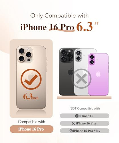 BERFY iPhone 16 Pro uchun MagSafe bilan mos keladigan magnitli sumkasi, ichki 9H toʻliq isitilgan shisha himoyasi va yangilangan kamera himoyasi, jami tanasi 16 Pro 6.3 uchun sirlangan, choʻl oltin 
