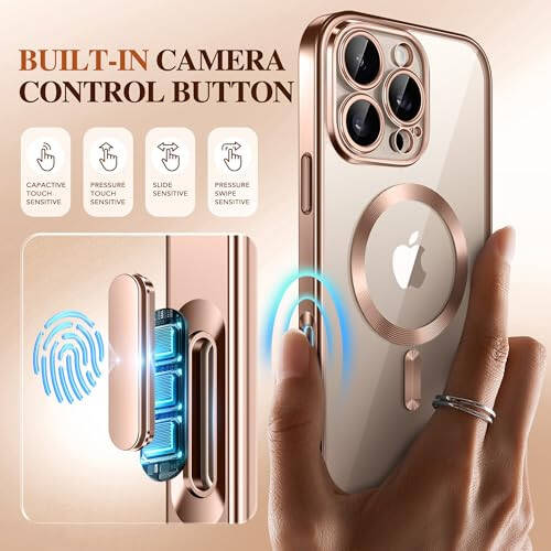 BERFY iPhone 16 Pro uchun MagSafe bilan mos keladigan magnitli sumkasi, ichki 9H toʻliq isitilgan shisha himoyasi va yangilangan kamera himoyasi, jami tanasi 16 Pro 6.3 uchun sirlangan, choʻl oltin - 3