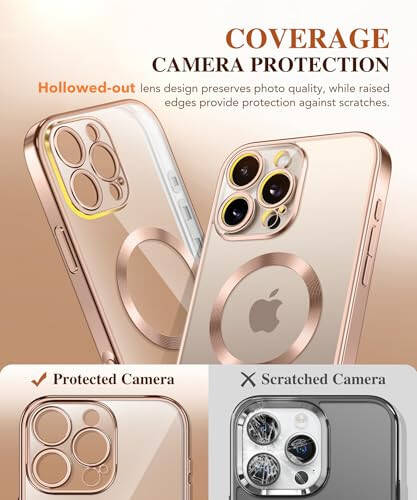 BERFY iPhone 16 Pro uchun MagSafe bilan mos keladigan magnitli sumkasi, ichki 9H toʻliq isitilgan shisha himoyasi va yangilangan kamera himoyasi, jami tanasi 16 Pro 6.3 uchun sirlangan, choʻl oltin - 5