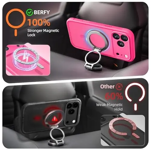 BERFY iPhone 17 Pro Ghilof, MagSafe bilan mos keladi, o‘rnatilgan oyna ekran himoyachisi, kamera himoyasi, zarbaga chidamli to‘liq tana telefon g‘ilofi 6.3