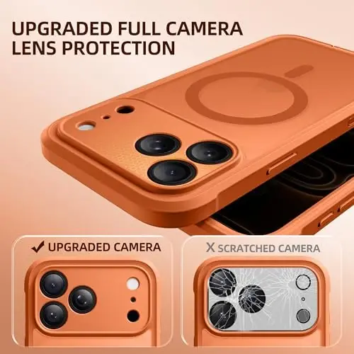 BERFY iPhone 17 Pro gʻilofi, MagSafe bilan mos keladi, oʻrnatilgan maxfiylik ekran himoyasi, kamera himoyasi, zarbaga chidamli toʻliq korpusli telefon gʻilofi 6.3 dyuym, yarim shaffof kosmik toʻq sariq - 5