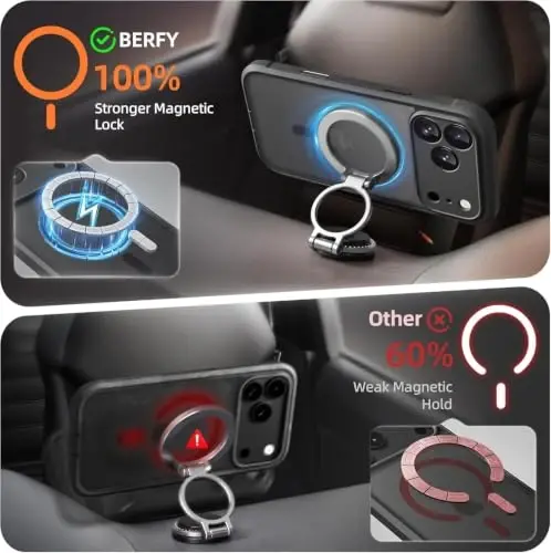 BERFY iPhone 17 Pro G‘ilofi, MagSafe bilan mos keladi, O‘rnatilgan shisha ekran himoyasi, Kamera himoyasi, Zarbaga chidamli to‘liq tana telefon g‘ilofi 6.3