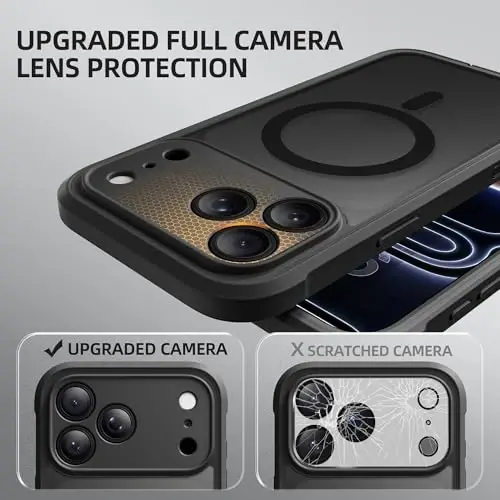 BERFY iPhone 17 Pro G‘ilofi, MagSafe bilan mos keladi, O‘rnatilgan shisha ekran himoyasi, Kamera himoyasi, Zarbaga chidamli to‘liq tana telefon g‘ilofi 6.3