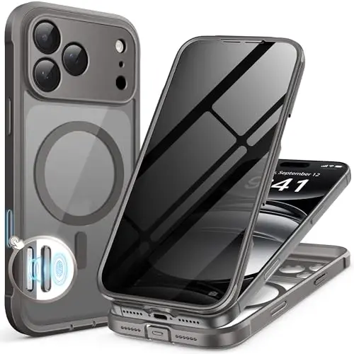 BERFY for iPhone 17 Pro Case, Compatible with MagSafe, Built-in Privacy Screen Protector, Camera Protection, Shockproof Full Body Phone Case 6.3