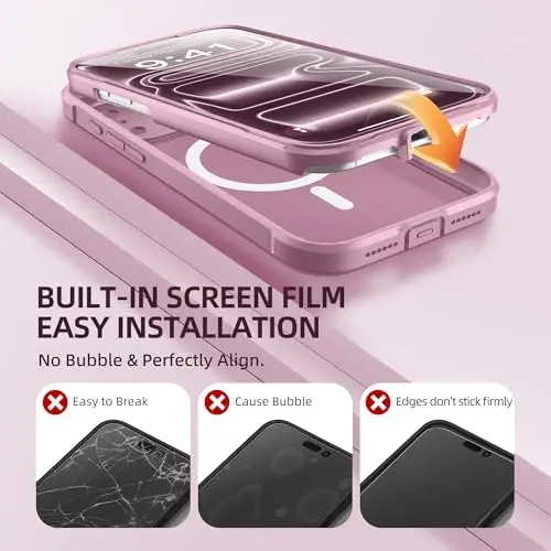 BERFY for iPhone 17 Pro Case, Compatible with MagSafe, Mauve | Built in Screen Protector, Full Camera Protection, Shockproof Full Body Magnetic Translucent Matte Phone Case 6.3
