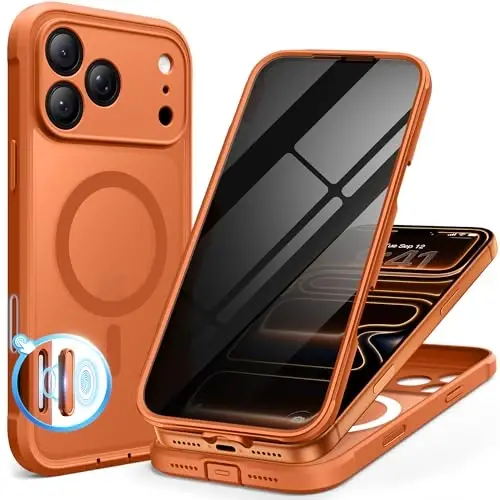 BERFY for iPhone 17 Pro Case, Compatible with Magsafe, Cosmic Orange | Built-in Privacy Screen Protector, Full Camera Protection, Shockproof Full Body Translucent Matte Magnetic Phone Case 6.3