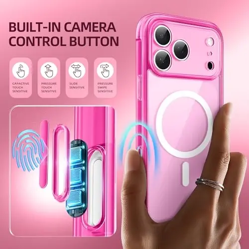 BERFY for iPhone 17 Pro Max Case, Compatible with MagSafe, Neon Pink | Built-in Screen Protector, Full Camera Protection, Shockproof Full Body Magnetic Clear Phone Case 6.9