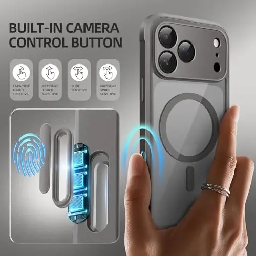 BERFY for iPhone 17 Pro Max Case, Compatible with MagSafe, Charcoal Gray | Built-in Screen Protector, Full Camera Protection, Shockproof Full Body Magnetic Clear Phone Case 6.9