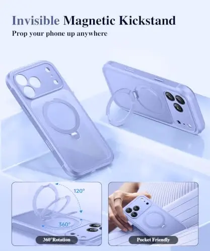 BERFY iPhone 17 Pro Max Kılıfı, Magsafe Uyumlu, Lagün Mavisi | Dahili Gizlilik Ekran Koruyuculu, Tam Kamera Koruması, Manyetik Standlı 6.9