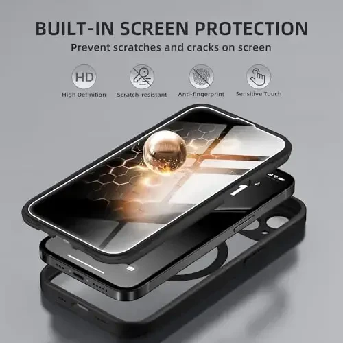 BERFY Magnetic for iPhone 14 Case, Compatible with MagSafe, Built-in Privacy Screen Protector and Upgraded Camera Protection, Anti-Spy Full Body Shockproof Phone Case for 14 6.1