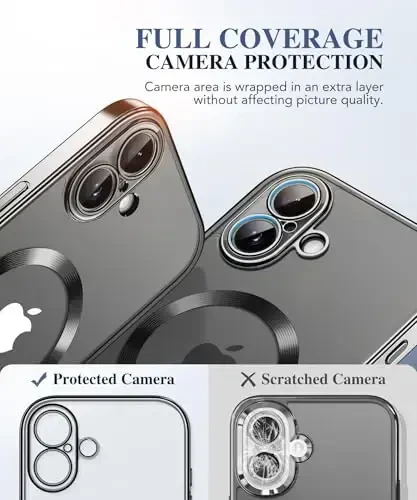 BERFY Magnetic for iPhone 16 Case, Compatible with Magsafe, Built-in 9H Tempered Glass Screen Protector & Upgraded Camera Protection, Full Body Plating Shockproof Phone Case for 16 6.1