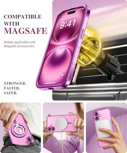 BERFY Magnetic for iPhone 16 Case, Compatible with Magsafe, Built-in 9H Tempered Glass Screen Protector & Upgraded Camera Protection, Full Body Plating Shockproof Phone Case for 16 6.1