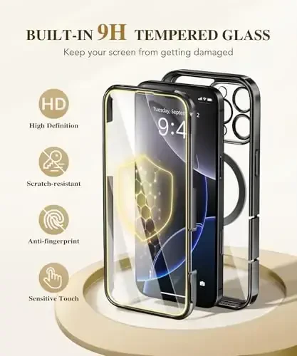 BERFY Magnetic for iPhone 16 Pro Case, Compatible with Magsafe, Built-in 9H Tempered Glass Screen Protector & Upgraded Camera Protection, Full-Body Plating Shockproof Phone Case for 16 Pro 6.3