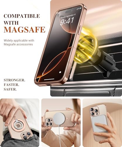 BERFY MagSafe Uyumlu iPhone 16 Pro Kılıf, Dahili 9H Temperli Cam Ekran Koruyucu ve Geliştirilmiş Kamera Koruması, Altın Sarısı - 6