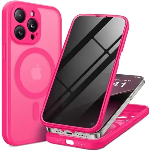 BERFY Magnetic for iPhone 14 Pro Max Case,Compatible with MagSafe,Built-in Privacy Screen Protector and Upgraded Camera Protection,Anti-Spy Full Body Shockproof Phone Case for 14 Pro Max 6.7
