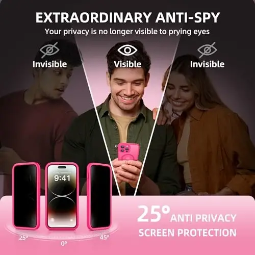 BERFY for iPhone 14 Pro Max Case, Compatible with MagSafe, Built-in Privacy Screen Protector and Camera Protection, Anti-Spy Full Body Shockproof Matte Phone Case for 14 Pro Max 6.7