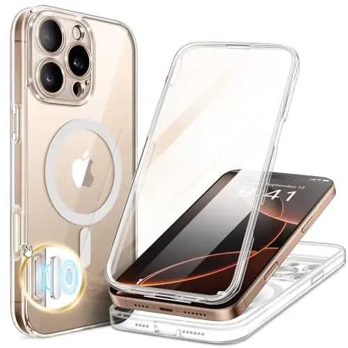 BERFY Magnetic for iPhone 16 Pro Case, Compatible with Magsafe, Built-in 9H Tempered Glass Screen Protector & Upgraded Camera Protection, Full-Body Shockproof Phone Case for 16 Pro 6.3