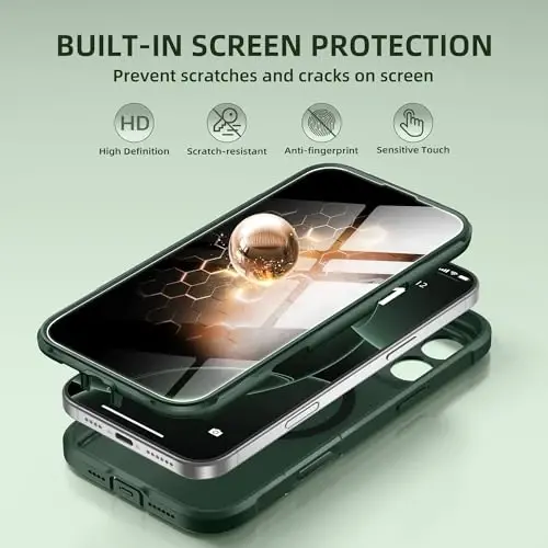 BERFY uchun iPhone 16 Pro g‘ilofi, MagSafe bilan mos keladi, o‘rnatilgan maxfiylik ekran himoyachisi, kamera muhofazasi, zarbaga chidamli to‘liq korpusli telefon g‘ilofi 6.3