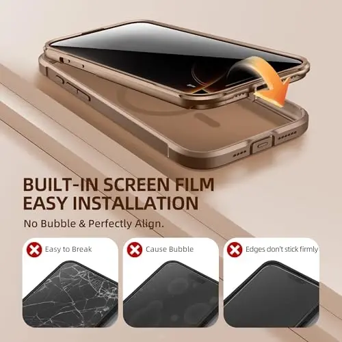 BERFY uchun iPhone 16 Pro g‘ilofi, MagSafe bilan mos keladi, o‘rnatilgan maxfiylik ekran himoyachisi, kamera muhofazasi, zarbaga chidamli to‘liq tana telefon g‘ilofi 6.3
