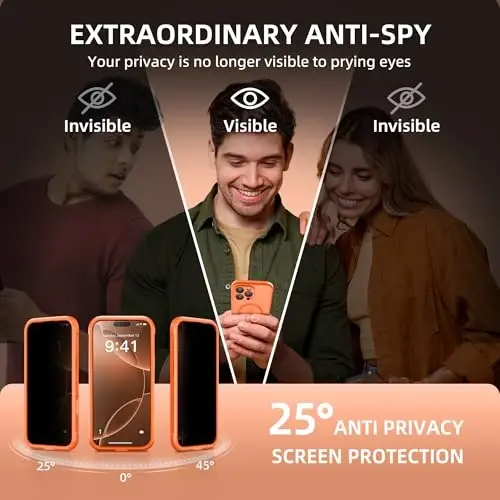 BERFY uchun iPhone 16 Pro Max g‘ilofi, MagSafe bilan mos keladi, o‘rnatilgan maxfiylik ekran himoyasi, kamera himoyasi, zarbaga chidamli to‘liq tana telefon g‘ilofi 6.9