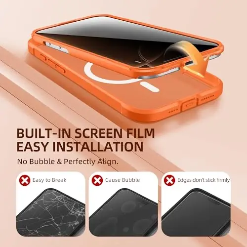 BERFY uchun iPhone 16 Pro Max g‘ilofi, MagSafe bilan mos keladi, o‘rnatilgan maxfiylik ekran himoyasi, kamera himoyasi, zarbaga chidamli to‘liq tana telefon g‘ilofi 6.9