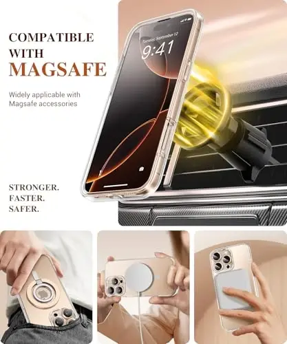 BERFY uchun iPhone 16 Pro Max g‘ilofi, MagSafe bilan mos keladi, o‘rnatilgan oyna ekran himoyasi, kamera himoyasi, zarbaga chidamli to‘liq tana telefon g‘ilofi 6.9