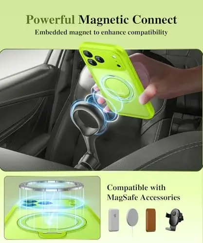 BERFY uchun iPhone 17 Pro g‘ilofi, MagSafe bilan mos keladi, o‘rnatilgan maxfiylik ekran himoyasi, magnit stendli 17 Pro uchun zarbaga chidamli to‘liq tana telefoni g‘ilofi, shaffof och yashil - 4