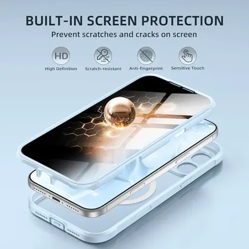 BERFY uchun iPhone 17 Pro Max g‘ilofi, MagSafe bilan mos keladi, o‘rnatilgan maxfiylik ekran himoyasi, kamera himoyasi, zarbaga chidamli to‘liq tana telefon g‘ilofi 6.9