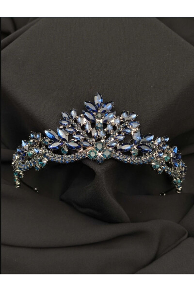 Berlin Cam Taşlı Kristal Taşlı Gelin Tacı-lacivert 