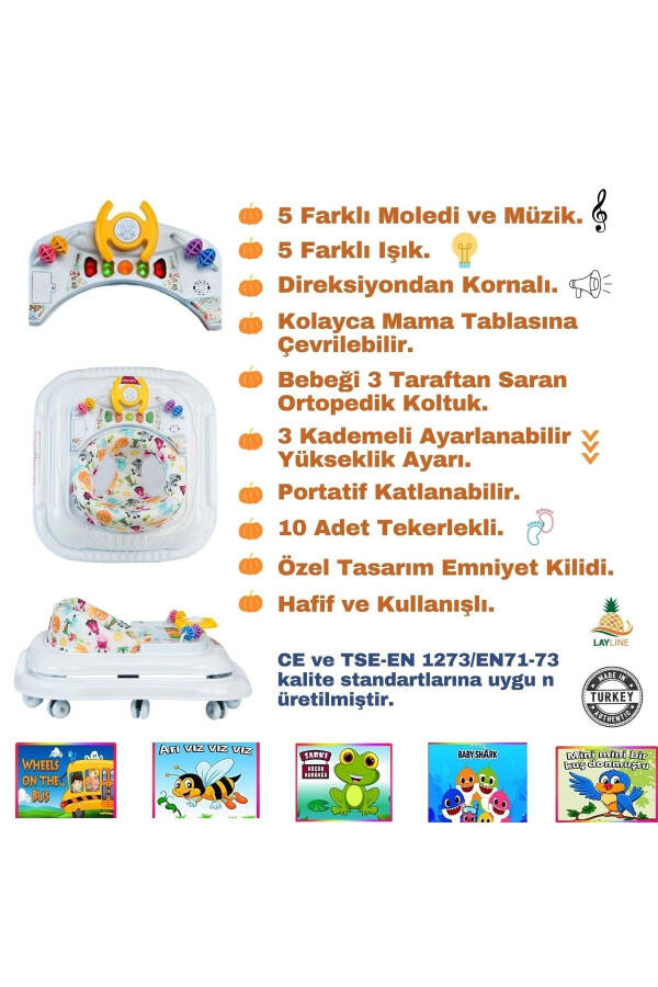 Beş Farklı Müzikli Ve Işıklı Yürüteç Bebek Için Ilk Adım Yürüteç Örümcek-GRİ - 2