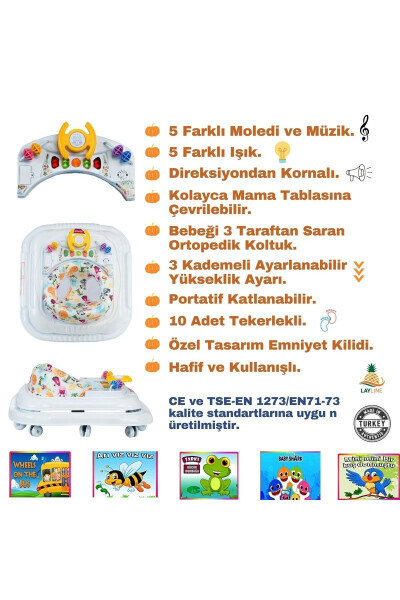 Beş Farklı Müzikli Ve Işıklı Yürüteç Bebek Için Ilk Adım Yürüteç Örümcek - GRİ - GENEL MARKALAR (1)
