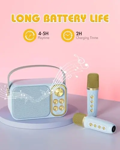 BESCOST Bolalar va kattalar uchun mini karaoke mashinasi, 2 ta simsiz mikrofonli portativ Bluetooth dinamik, qizlar va o'g'il bolalar uchun karaoke mashinasi, 3-12+ yoshli bolalar uchun tug'ilgan kun sovg'alari (ko'k) - 3